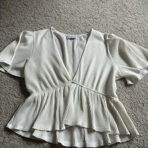 Urban Outfitters white Ribbed V-Neck Peplum Top